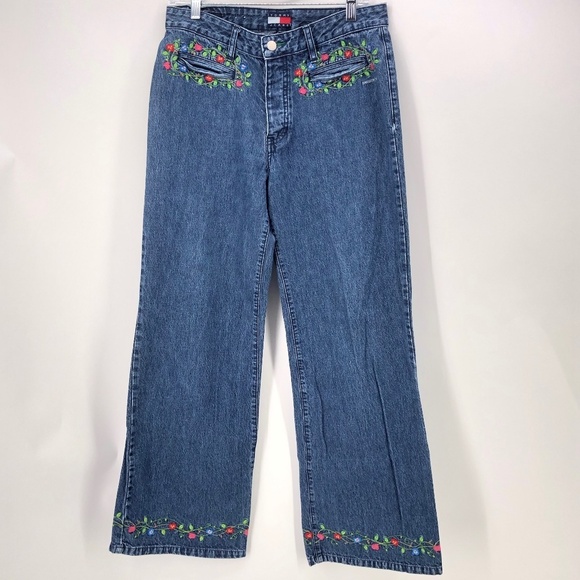 Tommy Hilfiger Vintage Embroidered Wide Leg Jeans - Picture 1 of 7